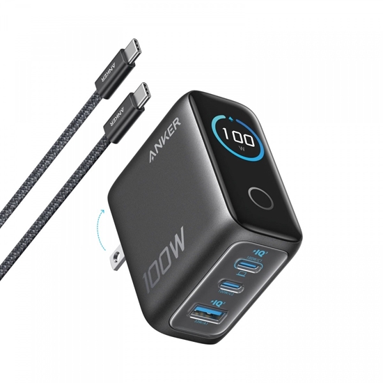 Picture of Ładowarka sieciowa USB-A + 2xUSB-C 100W SMART z wyświetlaczem, ciemnoszara