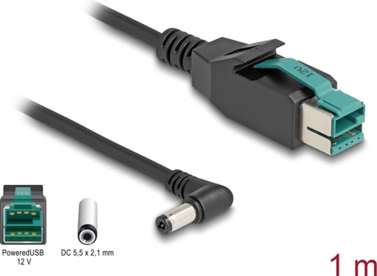 Picture of Delock PoweredUSB cable male 12 V to DC 5.5 x 2.1 mm male angled 1 m