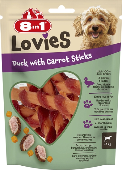 Изображение 8in1 8in1 Przysmak dla psa paeczki pier z kaczki i marchewka LOVIES 80g
