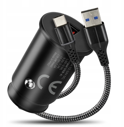 Attēls no adowarka adowarka samochodowa 1 X USB QC3.0 18W czarna + kabel USB-C 1m