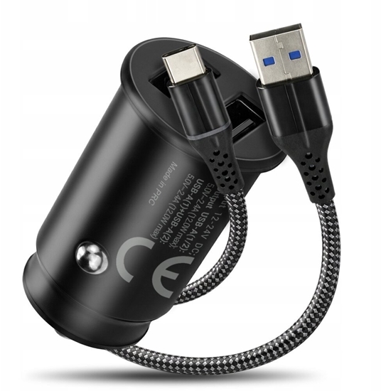 Изображение adowarka adowarka samochodowa 2 X USB 12W czarna + kabel USB-C 1m
