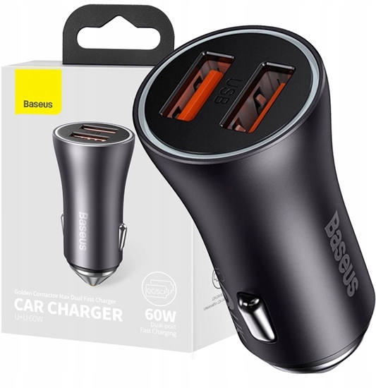 Picture of adowarka Baseus adowarka samochodowa Baseus Golden Contactor Max 2xUSB-A 60W ciemnoszara