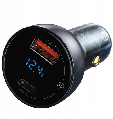 Attēls no adowarka Baseus adowarka samochodowa Baseus Particular 65W USB-A USB-C QC PPS z wywielaczem cyfrowym - ciemnoszara