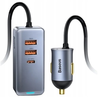 Attēls no adowarka Baseus adowarka samochodowa Baseus Share Together 120W PPS 2xUSB-A 2xUSB-C z przeduaczem - szara