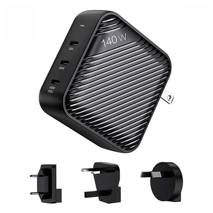 Attēls no adowarka INVZI adowarka sieciowa INVZI GanHub 3x USB-C, 140W, EU/UK/AU/US (czarna)