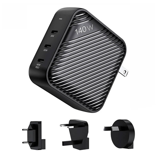 Picture of adowarka INVZI adowarka sieciowa INVZI GanHub 3x USB-C, 140W, EU/UK/AU/US (czarna)