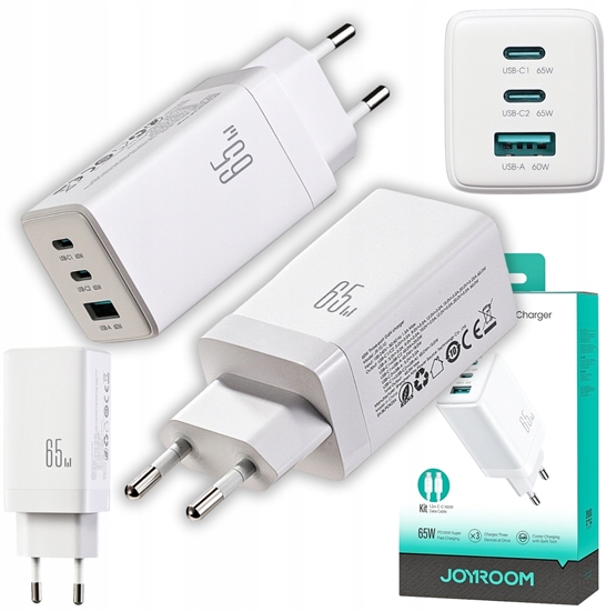 Picture of adowarka Joyroom adowarka sieciowa Joyroom JR-TG10 65W GaN 2x USB-C + USB-A z kablem 100W USB-C - USB-C 1.2m - biaa