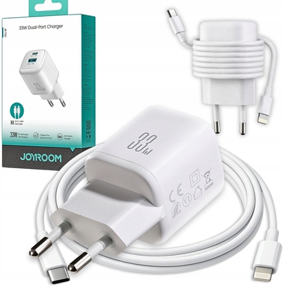 Attēls no adowarka Joyroom adowarka sieciowa Joyroom JR-TG7 33W USB-A + USB-C z kablem 30W USB-C - Lightning 1m - biaa