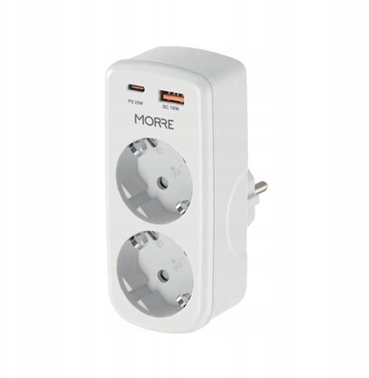 Attēls no adowarka MORE Adapter zasilany 4W1 2 gniazda, USB-C 20W PD, USB-A 18W QC