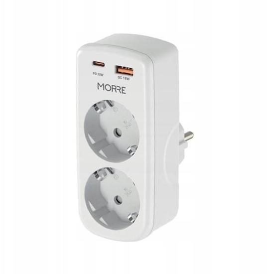 Изображение adowarka MORE Adapter zasilany 4W1 2 gniazda, USB-C 20W PD, USB-A 18W QC