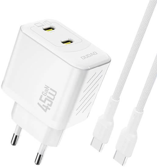 Picture of adowarka sieciowa 2xUSB-C z kablem USB-C GaN PD 45W - biaa adowarka sieciowa 2xUSB-C z kablem USB-C GaN PD 45W - biaa