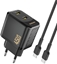 Picture of adowarka Dudao adowarka sieciowa 2xUSB-C z kablem USB-C GaN PD 45W - czarna adowarka sieciowa 2xUSB-C z kablem USB-C GaN PD 45W - czarna