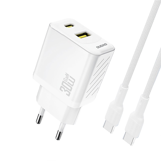 Изображение Dudao Dudao A27TCEU PD 30W GaN USB-A USB-C Wall Charger with USB-C Cable White