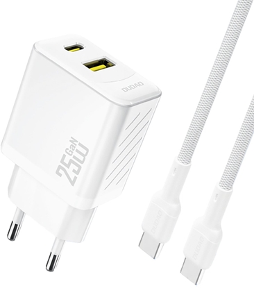 Attēls no adowarka sieciowa USB-A USB-C z kablem USB-C GaN PD QC 25W - biaa adowarka sieciowa USB-A USB-C z kablem USB-C GaN PD QC 25W - biaa