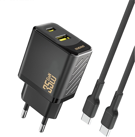 Picture of adowarka sieciowa USB-A USB-C z kablem USB-C PD QC 35W - czarna adowarka sieciowa USB-A USB-C z kablem USB-C PD QC 35W - czarna