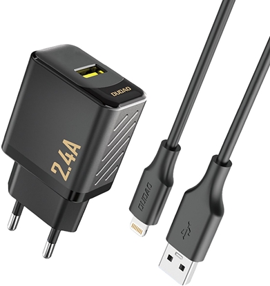 Attēls no adowarka sieciowa USB-A z kablem USB-A - iPhone Lightning 2.4A GaN EU - czarna adowarka sieciowa USB-A z kablem USB-A - iPhone Lightning 2.4A GaN EU - czarna