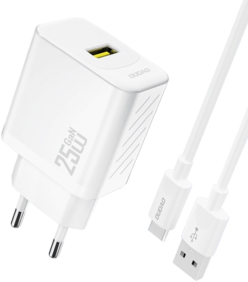 Picture of adowarka sieciowa USB-A z kablem USB-A - USB-C GaN 25W - biaa adowarka sieciowa USB-A z kablem USB-A - USB-C GaN 25W - biaa
