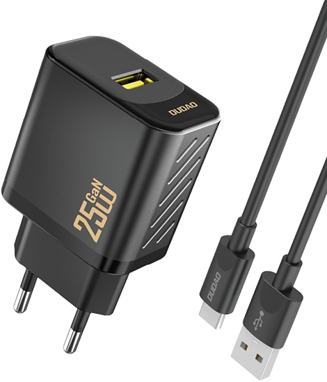 Picture of adowarka sieciowa USB-A z kablem USB-A - USB-C GaN 25W - czarna adowarka sieciowa USB-A z kablem USB-A - USB-C GaN 25W - czarna