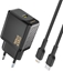 Изображение adowarka sieciowa USB-C z kablem USB-C - iPhone Lightning GaN PD 20W - czarna adowarka sieciowa USB-C z kablem USB-C - iPhone Lightning GaN PD 20W - czarna