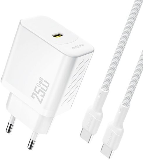 Изображение adowarka sieciowa USB-C z kablem USB-C GaN PD 25W - biaa adowarka sieciowa USB-C z kablem USB-C GaN PD 25W - biaa