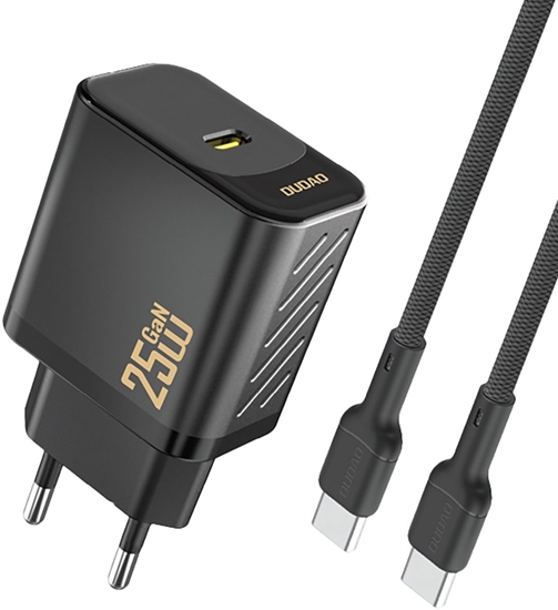 Изображение adowarka sieciowa USB-C z kablem USB-C GaN PD 25W - czarna adowarka sieciowa USB-C z kablem USB-C GaN PD 25W - czarna