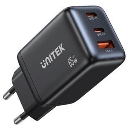 Attēls no adowarka Unitek UNITEK ADOWARKA SIECIOWA GAN 2X USB-C USB-A ,PD 3.0, 65W, CZARNA