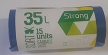 Attēls no Atkritumu maisi SORTEX, 35L , 50x60 cm, 30 mk, zili, 15 gab.