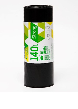 Attēls no Atkritumu maisi SORTEX, melni, 140l, 35mk, 70x110cm, 10gab