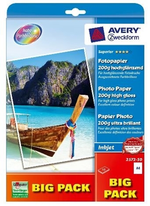 Attēls no Avery Zweckform Papier fotograficzny wysokobyszczcy, powlekany 200g, 210 x 297 mm, biay, AVERY ZWECKFORM, 2572-50
