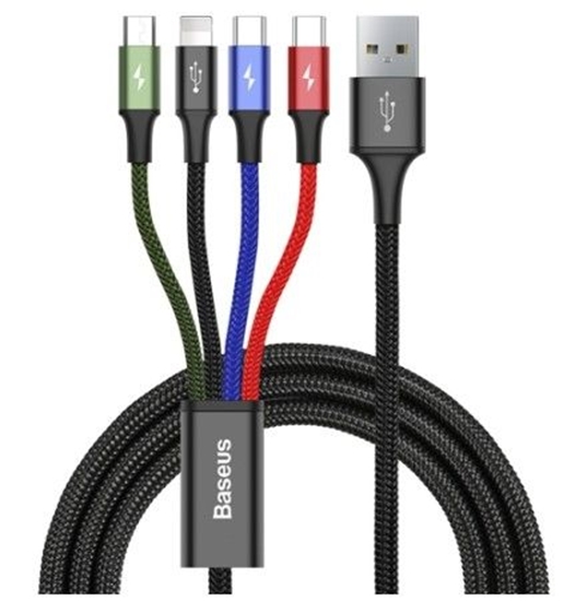 Picture of Baseus cable USB 4in1 Lightning / 2x USB Type C / micro USB cable in nylon braid 3.5A 1.2m black (CA1T4-B01) Black