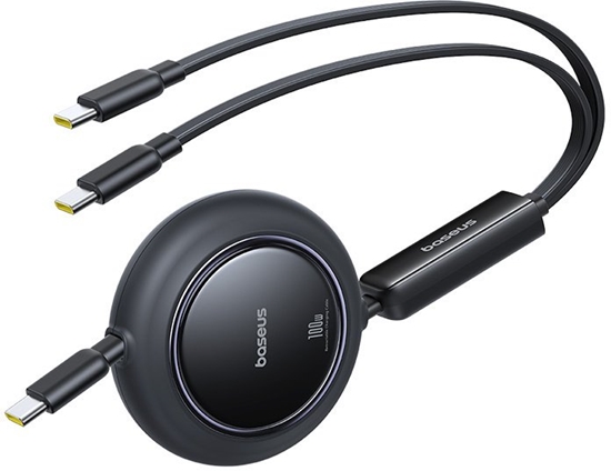 Изображение Baseus Kabel przewód zwijany 2w1 USB-C 100W 1.2m - czarny Kabel przewód zwijany 2w1 USB-C 100W 1.2m - czarny