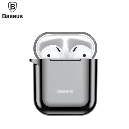 Attēls no Baseus Metallic Shining Ultra-thin Silicone Protector Case with Hook for Airpods 1 / 2 Black