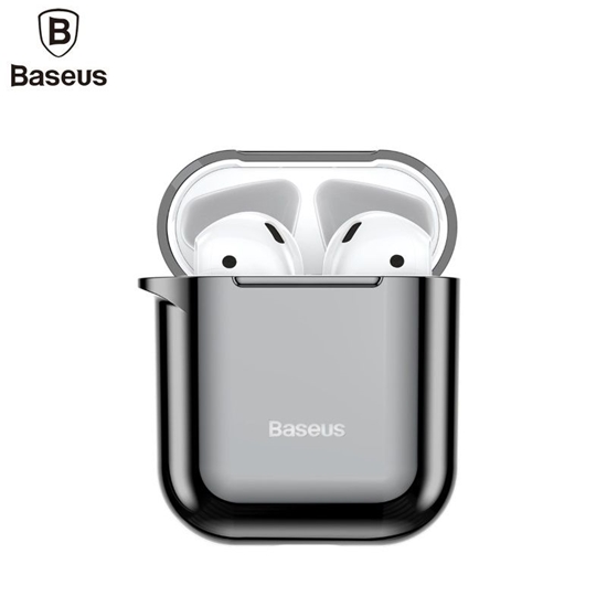 Picture of Baseus Metallic Shining Ultra-thin Silicone Protector Case with Hook for Airpods 1 / 2 Black