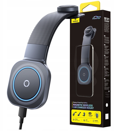 Изображение Baseus PrimeTrip C03Pro Uchwyt samochodowy magnetyczny z bezprzewodowym adowaniem naklejany czarny
