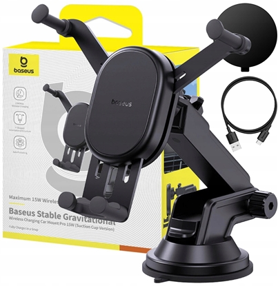 Изображение Baseus Uchwyt samochodowy Baseus Stable z adowark indukcyjn 15W grawitacyjny z przyssawk - czarny