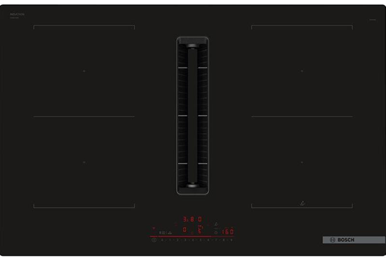 Изображение Bosch  Series 6  platums 80 cm  bez ramja  melna - Iebuvejama indukcijas plits virsma ar tvaika nosuceju
