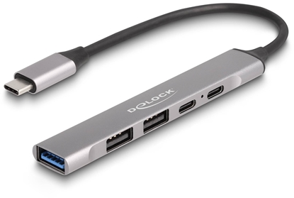 Изображение Delock 4 Port Slim USB Type-C™ Hub with 1 x USB 10 Gbps Type-A + 2 x USB 2.0 Type-A + 1 x USB 2.0 USB Type-C™ and PD 95 W