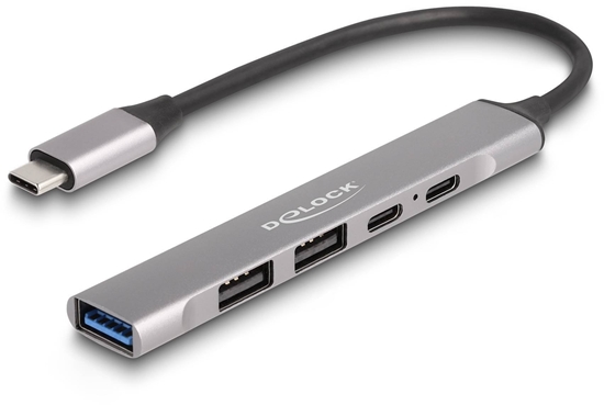 Изображение Delock 4 Port Slim USB Type-C™ Hub with 1 x USB 10 Gbps Type-A + 2 x USB 2.0 Type-A + 1 x USB 2.0 USB Type-C™ and PD 95 W