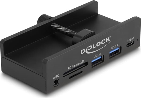Picture of Delock External USB 5 Gbps 3 Port Hub 2 x USB Type-A, 1 x USB Type-C™ and 2 Slot Card Reader with Locking Screw
