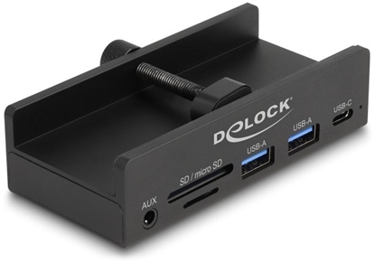 Изображение Delock External USB 5 Gbps 3 Port Hub 2 x USB Type-A, 1 x USB Type-C™ and 2 Slot Card Reader with Locking Screw