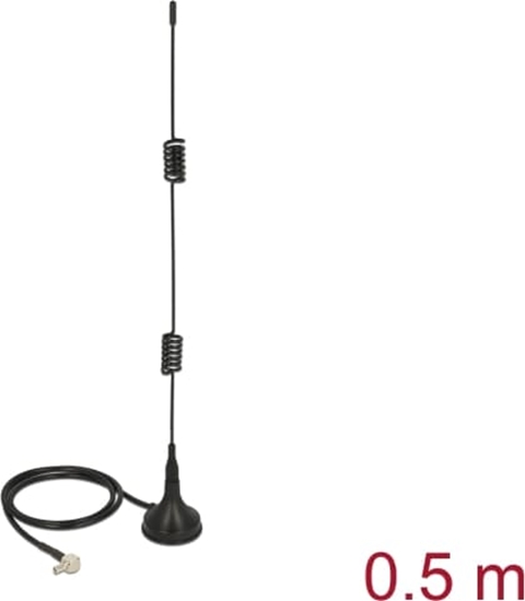 Picture of Delock LTE Antenna TS-9 plug 90° 2 - 3 dBi fixed omnidirectional with magnetic base and connection cable RG-174 50 cm outdoor black