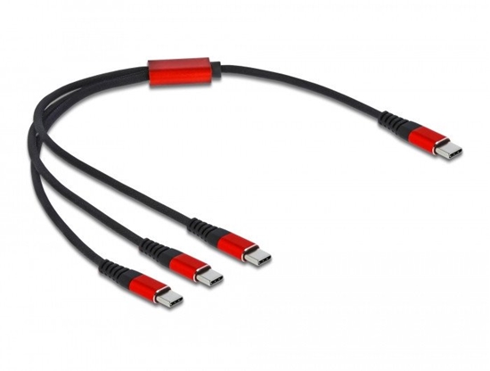 Picture of Delock USB Charging Cable 3 in 1 USB Type-C™ to 3 x USB Type-C™ 30 cm black / red