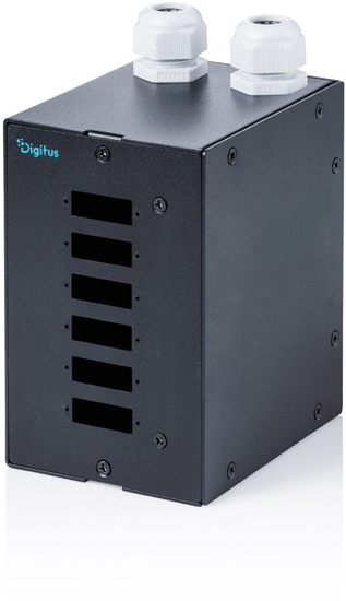 Picture of Digitus Fiber Optic DIN rail distribution box, 6 Port, SC DX / LC Quad, Black