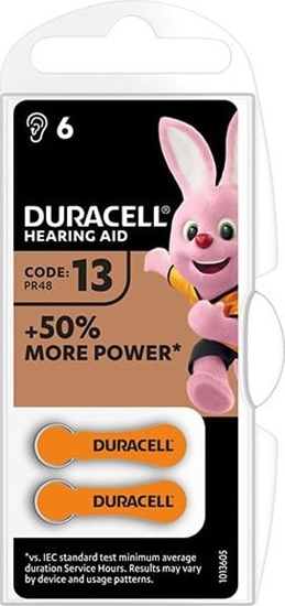 Picture of Duracell Bateria cynkowo-powietrzna., ZA13, PR48, AC13, DA13, do aparatów suchowych, , blistr, 6-pack, 42436