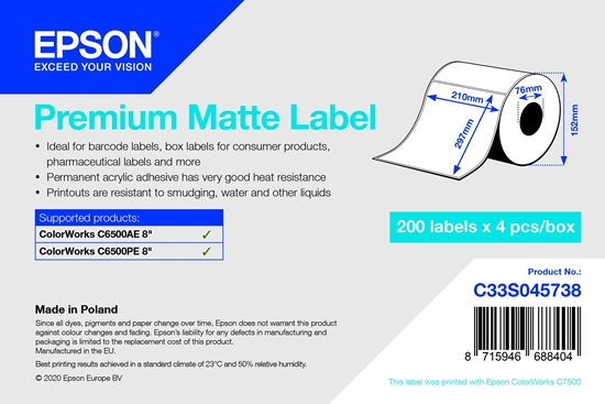 Picture of Epson Premium Matte Label - Die Cut Roll: 210mm x 297mm, 200 labels