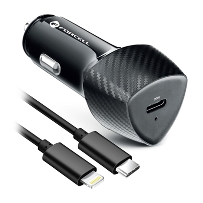 Picture of Forcell Car charger Forcell F-Energy Carbon USB C QC3.0 PD 3A 20W + cable USB C to Lightning CC50-1C black