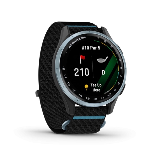 Picture of Garmin Approach J1 Cloud blue aluminium bezel with black/azure ComfortFit fabric band