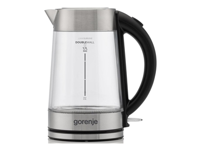 Attēls no Gorenje Kettle | K17GDWII | 2200 W | Electric | 1.7 L | 360° rotational base | Stainless steel/Glass | Stainless steel/Transparent