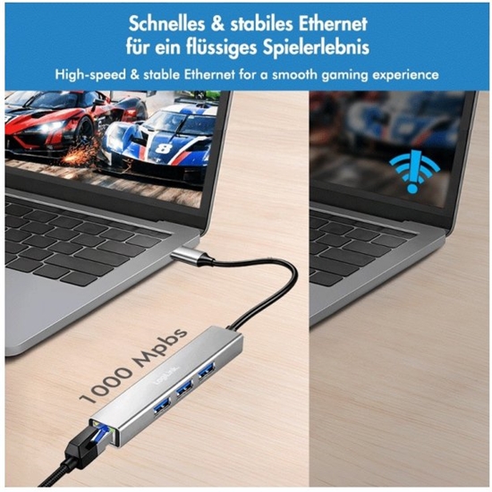 Picture of HUB USB3.2 3xUSB-A, 1x RJ45 Gigabit Ethernet 