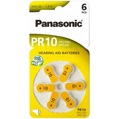 Attēls no Izmērs 10, Dzirdes Aparāta Baterija, Panasonic Zn-Air PR70 iepakojumā 6 gb.